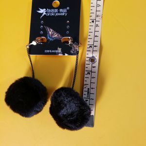 Black Fluffy Pom Dangle Earring