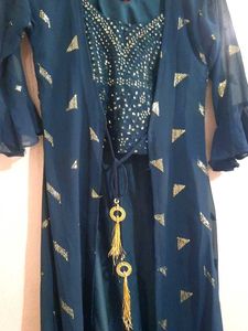 Elegant Teal Kurta Set with Embellished Top
