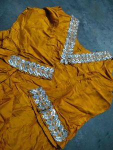 Embroidered Mustard Silk Saree