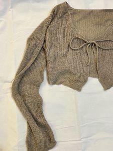 Beige Cropped Cardigan