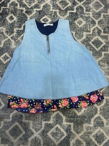 Denim Tunic with Floral Hem