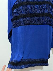 Blue Lace Detail Long Sleeve Top