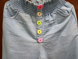 Button style Light Blue denim palazzo jeans
