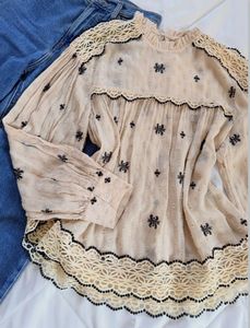 Boho Embroidered Sheer Blouse
