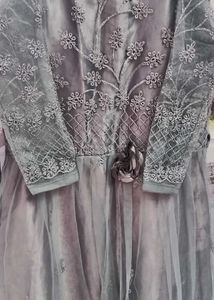 Elegant Smoky Grey Embroidered Party Wear Gown