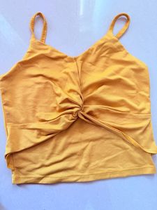 Stylish Yellow Twist Front Crop Top