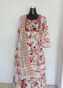 Floral Embroidered Kurta with sharara and dupatta
