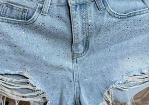 Sparkly Distressed Denim Shorts