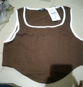 Ribbed Brown Cropped Tank Top