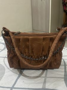 Chic Brown Ruched Shoulder Bag with Chain
