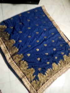 Elegant Blue Embroidered Saree