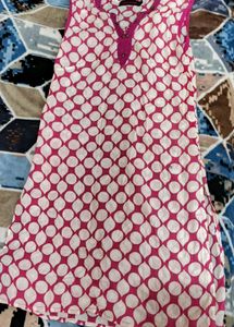 Pink &amp; White Polka Dot Kurta