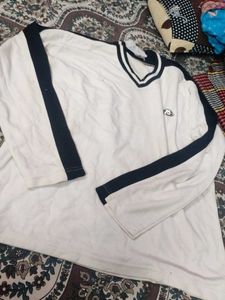 White Long Sleeve T-Shirt with Navy Stripes