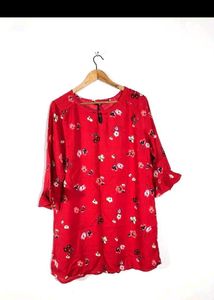 Red Floral 3/4 Sleeve Tunic Top