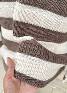 Unisex Brown &amp; White Striped Knit Sweater