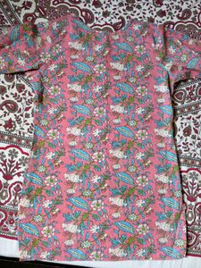 Pink Floral Cotton Kurta
