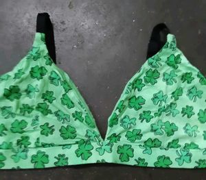 Green Clover Print Bra