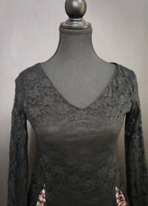 Black Lace Floral Insert Mini Dress