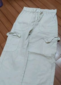 Denim Cargo Pants - Beige