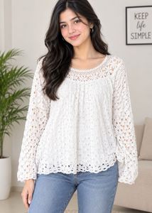 Elegant White Crochet Top