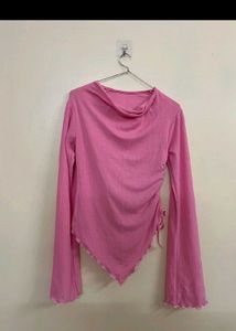 Chic Pink Ruched Long Sleeve Top