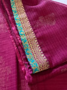 Vibrant Pink saree with Golden Print