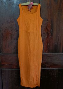 Orange Textured Sleeveless Bodycon Dress
