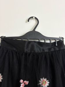 Black Embroidered Tulle Skirt