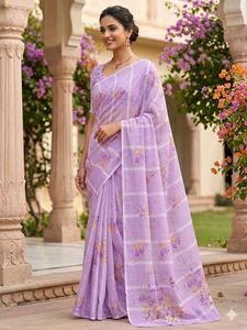 Beautiful Lavender Floral Print Saree