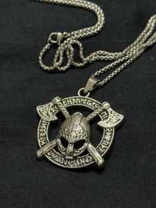 Viking Helmet &amp; Axe Pendant Necklace
