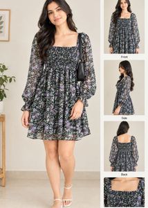Floral Print Smocked Square Neck Dress