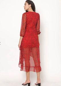 Red Leopard Print Wrap Dress- Size M