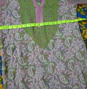Beautiful Pink Chikan Kari Kurta