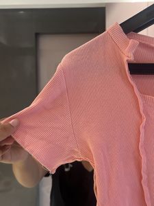 Pink Cropped Square Neck Top