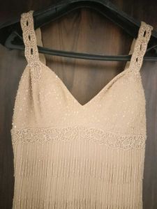 Eye-catching Beige Stap Dress Fully Loaded