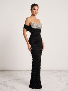 Stunning Black Ruched Off-Shoulder Gown
