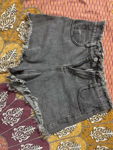 Grey Frayed Denim Shorts