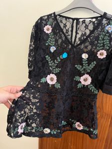 Black Lace Floral Embroidered Top