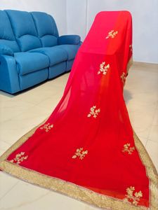 Vibrant Pink &amp; Coral Embroidered Saree