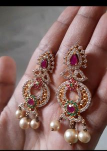 Exquisite CZ Kundan &amp; Pearl Necklace Set