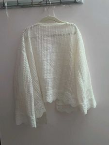 Cream Lace Trim Knit Cardigan