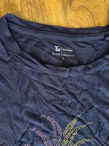 Navy Blue T-Shirt/Dress with Pineapple Graphic