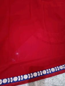 Red ♥️ Fully Worked Saree With Unstitched Blouse