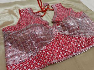Red &amp; Silver Embellished Blouse
