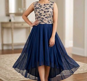 Elegant Blue & Floral Print Gown