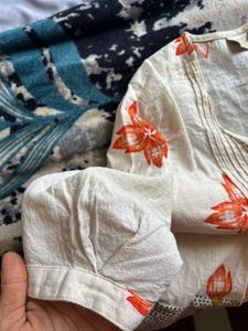 Stylish Cream Floral Print Short Kurta