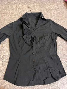 Elegant Black Ruffle Front Blouse