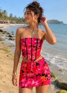 Vibrant Floral Corset & Mini Skirt Set