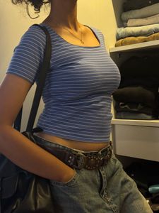 Blue & White Striped Cropped Top