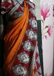 GentlyUsed UniqueKalamkariPrint Saree+Stiched